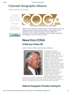 Colorado Geographic Alliance  Winter 2014 Newsletter In This Issue
