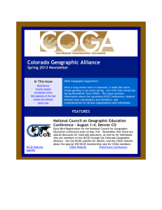 Colorado Geographic Alliance Spring 2013 Newsletter In This Issue