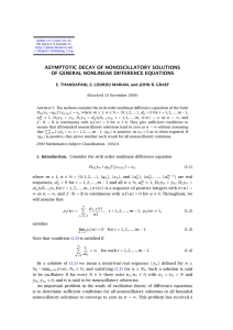 ASYMPTOTIC DECAY OF NONOSCILLATORY SOLUTIONS OF GENERAL NONLINEAR DIFFERENCE EQUATIONS 1. Introduction.