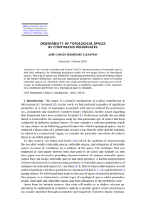 ORDERABILITY OF TOPOLOGICAL SPACES BY CONTINUOUS PREFERENCES JOSÉ CARLOS RODRÍGUEZ ALCANTUD