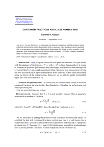 CONTINUED FRACTIONS AND CLASS NUMBER TWO RICHARD A. MOLLIN