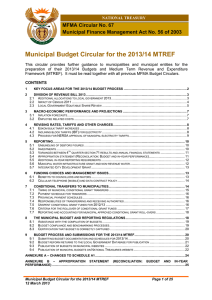 Municipal Budget Circular for the 2013/14 MTREF MFMA Circular No. 67
