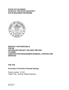 STATE OF COLORADO OFFICE OF THE STATE ARCHITECT STATE BUILDINGS PROGRAMS