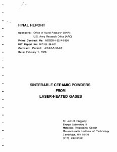 FINAL REPORT LASER-HEATED  GASES SINTERABLE  CERAMIC  POWDERS FROM