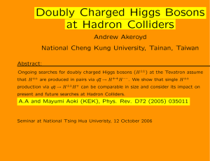 Doubly Charged Higgs Bosons at Hadron Colliders Andrew Akeroyd