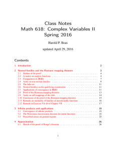 Class Notes Math 618: Complex Variables II Spring 2016 Harold P. Boas