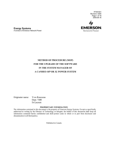 Energy Systems  METHOD OF PROCEDURE (MOP) FOR THE UPGRADE OF THE SOFTWARE