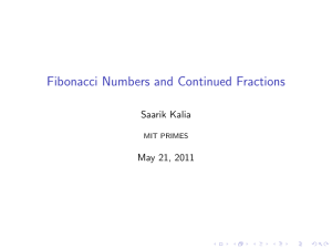 Fibonacci Numbers and Continued Fractions Saarik Kalia May 21, 2011 MIT PRIMES