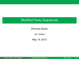 Modified Farey Sequences Dhroova Aiylam May 19, 2012 MIT PRIMES