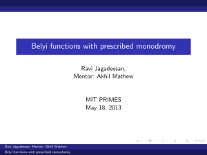 Belyi functions with prescribed monodromy Ravi Jagadeesan, Mentor: Akhil Mathew MIT PRIMES