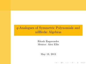 q-Analogues of Symmetric Polynomials and nilHecke Algebras Ritesh Ragavender Mentor: Alex Ellis