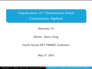 Classification of 7-Dimensional Unital Commutative Algebras Alexandria Yu Mentor: Sherry Gong