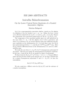 RSI 2009 ABSTRACTS Anirudha Balasubramanian Associative Algebra