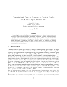 Computational Power of Quantum vs Classical Oracles Hyun Sub Hwang