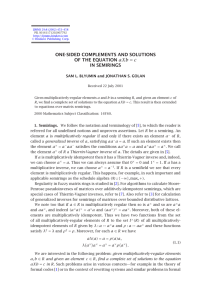 ONE-SIDED COMPLEMENTS AND SOLUTIONS OF THE EQUATION IN SEMIRINGS