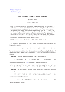 ON A CLASS OF DIOPHANTINE EQUATIONS SAFWAN AKBIK