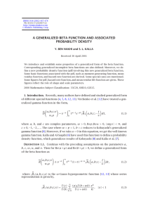A GENERALIZED BETA FUNCTION AND ASSOCIATED PROBABILITY DENSITY