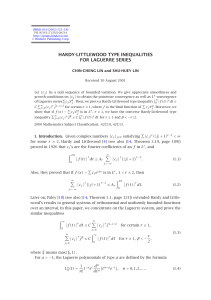 HARDY-LITTLEWOOD TYPE INEQUALITIES FOR LAGUERRE SERIES CHIN-CHENG LIN and SHU-HUEY LIN