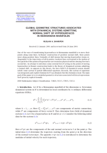 GLOBAL GEOMETRIC STRUCTURES ASSOCIATED WITH DYNAMICAL SYSTEMS ADMITTING NORMAL SHIFT OF HYPERSURFACES
