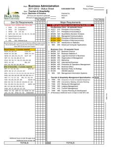Business Administration 2011-2012 - Status Sheet Tourism &amp; Hospitality Bachelor of Science