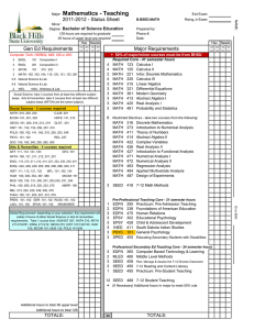 Mathematics - Teaching 2011-2012 - Status Sheet Bachelor of Science Education