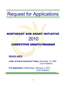 Request for Applications 2010  NORTHEAST SUN GRANT INITIATIVE