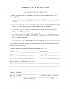 INDEPENDENT STUDY APPROVAL FORM DEPARTMENT OF 1\tlATHEMATICS