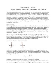 Functions for Calculus Chapter 1- Linear, Quadratic, Polynomial and Rational