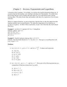 Chapter 2 – Inverses, Exponentials and Logarithms