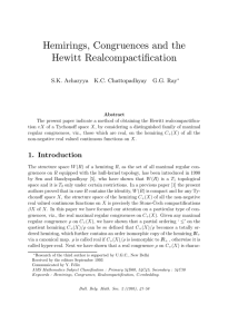 Hemirings, Congruences and the Hewitt Realcompactification 1. Introduction S.K. Acharyya