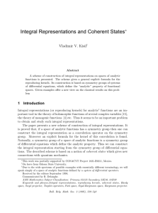 Integral Representations and Coherent States ∗ Vladimir V. Kisil