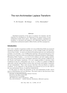 The non-Archimedian Laplace Transform N. De Grande - De Kimpe A.Yu. Khrennikov