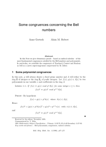 Some congruences concerning the Bell numbers Anne Gertsch Alain M. Robert
