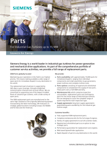 Parts For Industrial Gas Turbines up to 15 MW