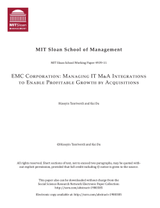 EMC Corporation: Managing IT MӕA Integrations MIT Sloan School of Management