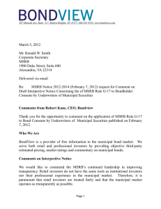 March 5, 2012 Mr. Ronald W. Smith Corporate Secretary MSRB