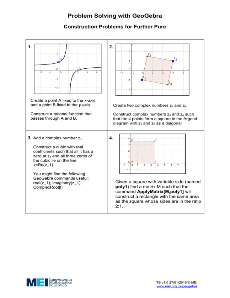 Problem Solving With Geogebra Construction Problems For Further Pure 1