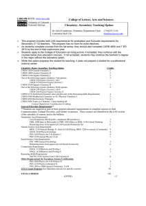 College of Letters, Arts and Sciences  Chemistry, Secondary Teaching Option