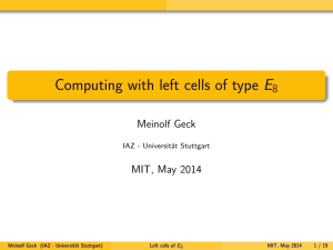Computing with left cells of type E 8 Meinolf Geck MIT, May 2014