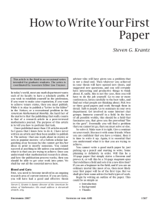 How to Write Your First Paper Steven G. Krantz