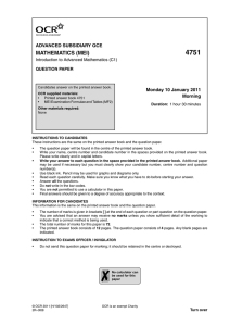 4751 MATHEMATICS (MEI) ADVANCED SUBSIDIARY GCE Monday 10 January 2011