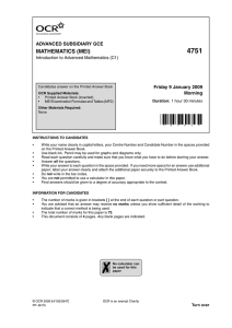 4751 MATHEMATICS (MEI) ADVANCED SUBSIDIARY GCE Friday 9 January 2009