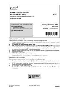 4751 MATHEMATICS (MEI) ADVANCED SUBSIDIARY GCE Monday 11 January 2010