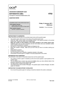 4752 MATHEMATICS (MEI) ADVANCED SUBSIDIARY GCE Friday 14 January 2011