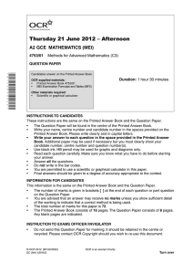 Thursday 21 June 2012 – Afternoon A2 GCE  MATHEMATICS (MEI) 4753/01 Duration: