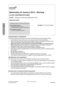 Wednesday 23 January 2013 – Morning A2 GCE  MATHEMATICS (MEI) 4753/01 Duration: