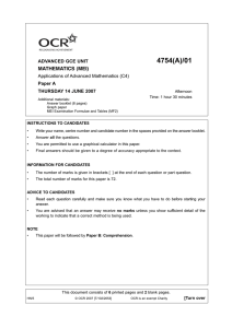 4754(A)/01 MATHEMATICS (MEI) ADVANCED GCE UNIT Paper A