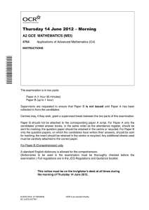 Thursday 14 June 2012 – Morning A2 GCE  MATHEMATICS (MEI) 4754