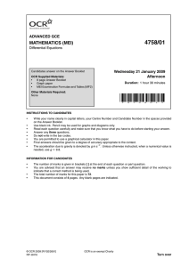 4758/01 MATHEMATICS (MEI) ADVANCED GCE Wednesday 21 January 2009