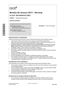 Monday 28 January 2013 – Morning A2 GCE  MATHEMATICS (MEI) 4758/01 Duration: